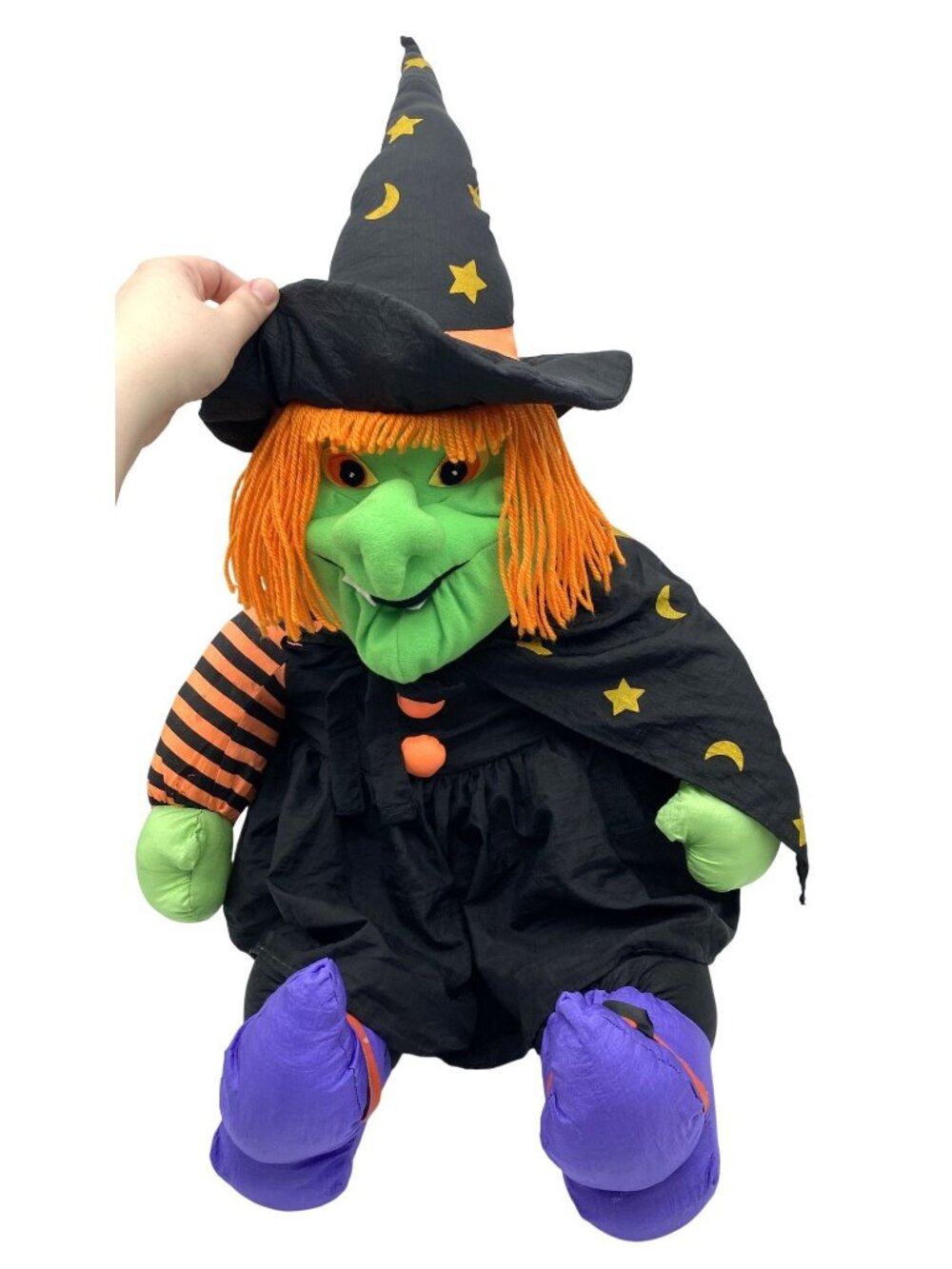 STUFFINS Vintage Witch Nylon Plush Halloween Decoration Orange Hair 34" FLAW
